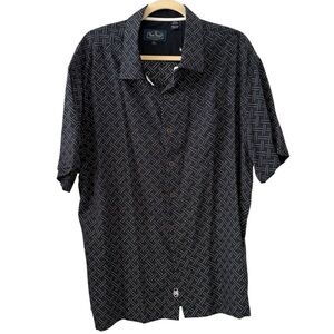NWT Nat Nast XL Geometric Print Navy Blue Short Sleeve  Shirt Silk Cotton Blend